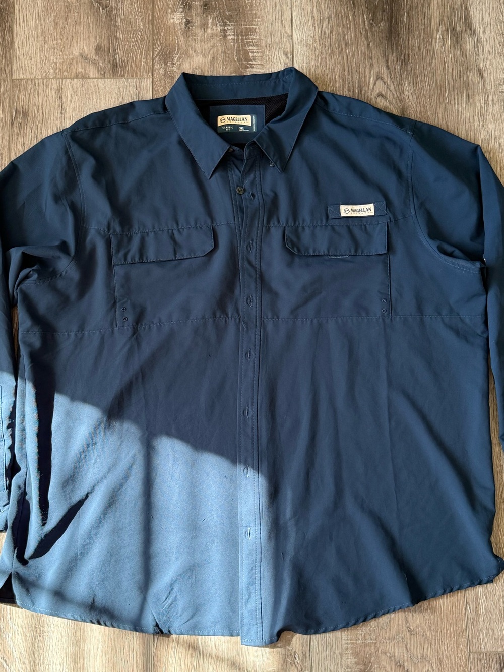 Magellan Outdoors Men's Button-Down Long Sleeve Shirt - Navy Blue